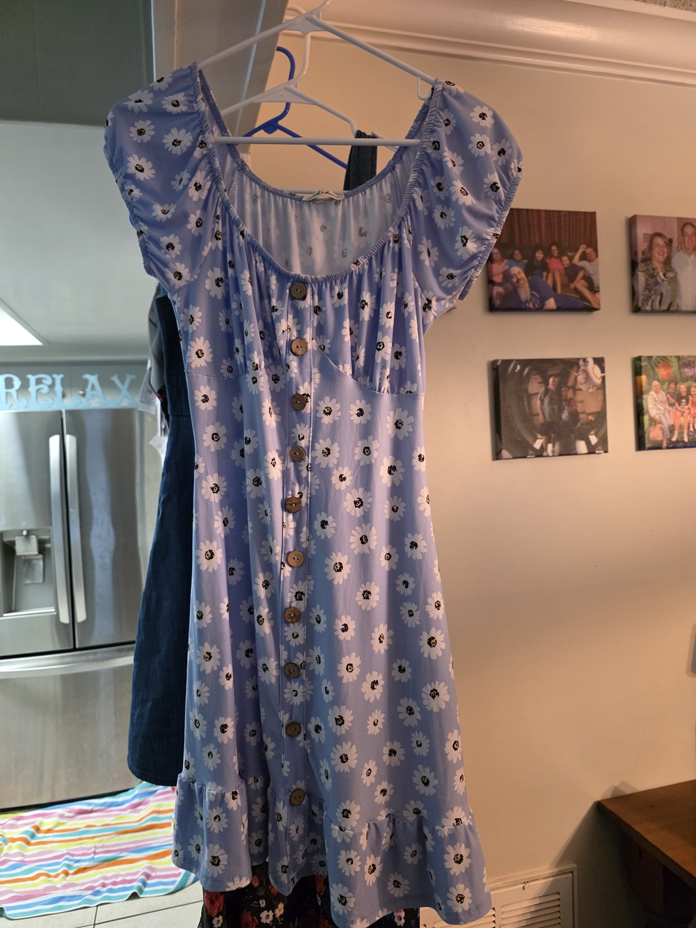 Derek Heart Light Blue Daisy Print Button-Front Mini Dress